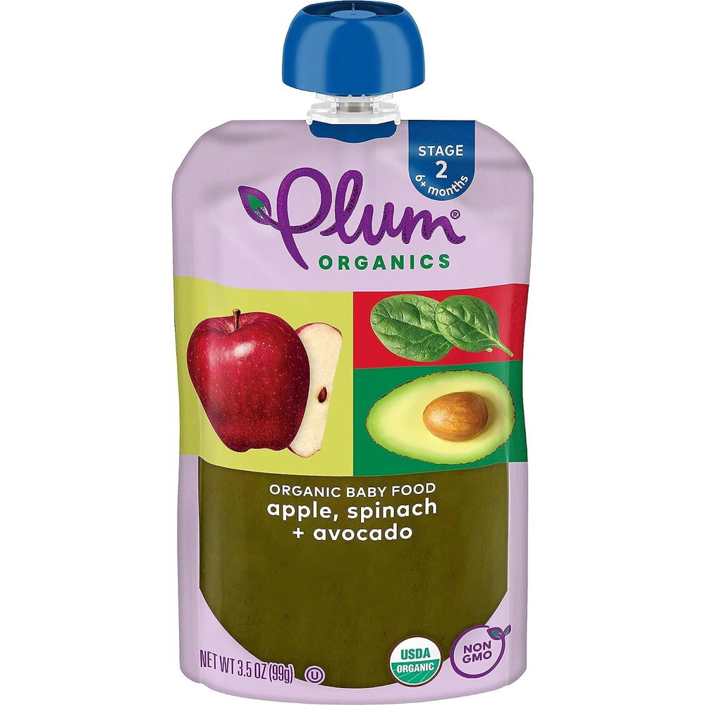 Plum Organics Baby Food Puree 6+ Months Apple Spinach + Avocado -- 3.5 oz