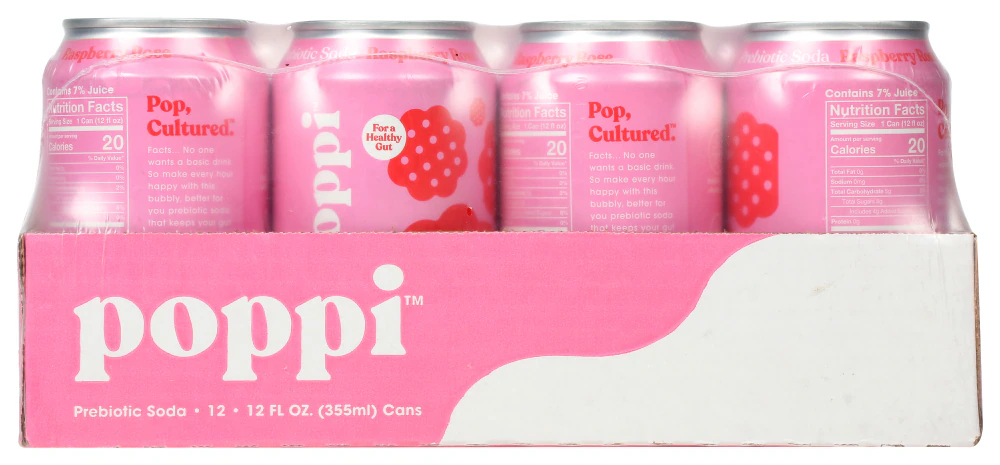 Poppi Prebiotic Soda Raspberry Rose -- 12 fl oz Each / Pack of 12