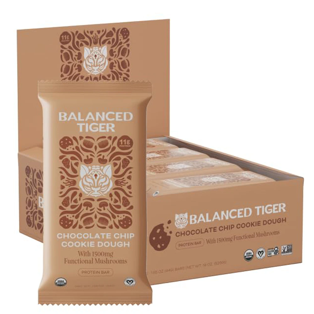 Balanced Tiger Protein Bar Organic Vegan Chocolate Chip Cookie Dough -- 1.55 oz Each / Pack of 12