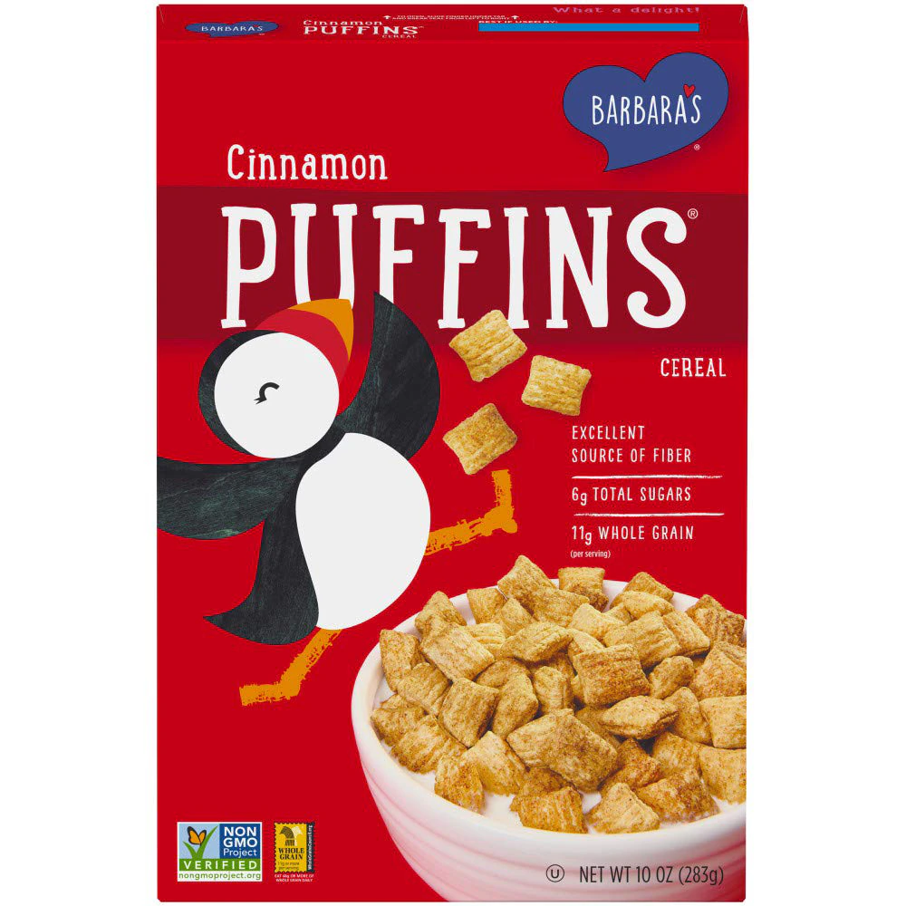 Barbara's Non-GMO Puffins Cereal Cinnamon -- 10 oz