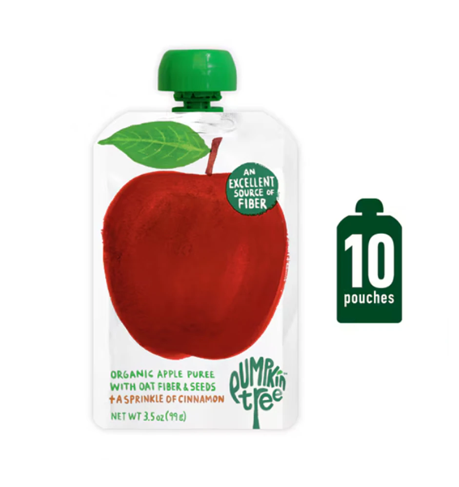 Pumpkin Tree Organic Apple Puree with Oat Fiber & Seeds + A Sprinkle of Cinnamon Apple -- 10 Pouches