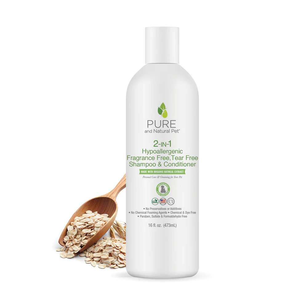Pure and Natural Pet 2-IN-1 Cat & Dog Shampoo & Conditioner Hypoallergenic Fragrance Free -- 16 fl oz