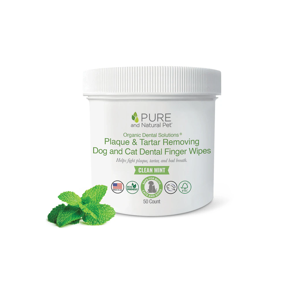 Pure and Natural Pet Plaque & Tartar Removing Dental Finger Wipes for Cats & Dogs Clean Mint -- 50 Wipes