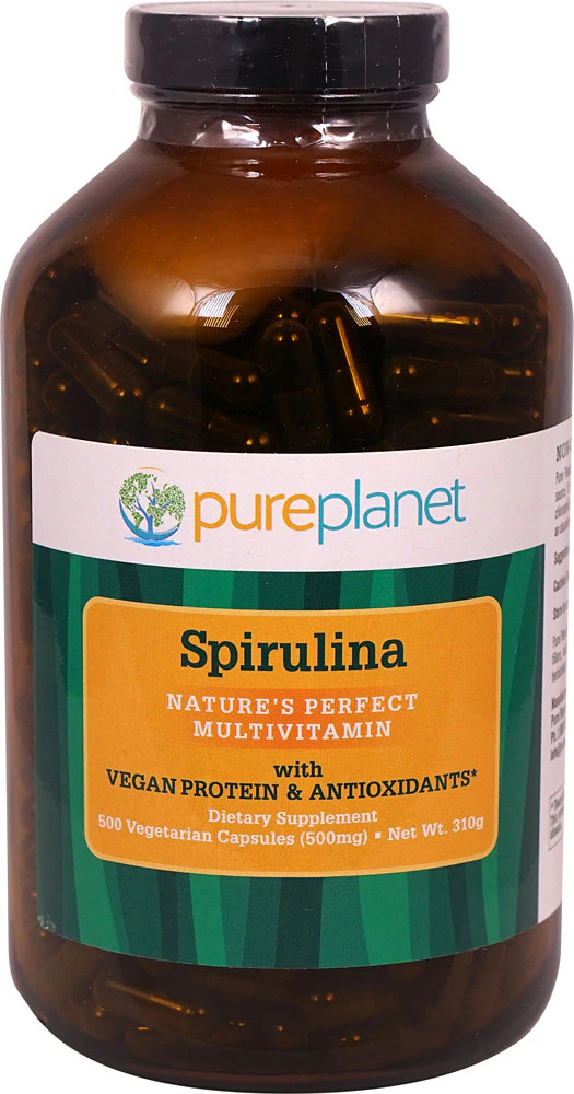 Pure Planet Spirulina -- 500 mg - 500 Vegetarian Capsules