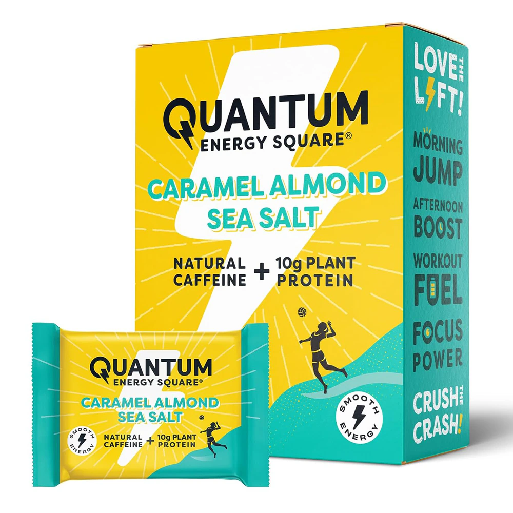 Quantum Energy Square Caffeine & Protein Bars Caramel Almond Sea Salt -- 8 Bars