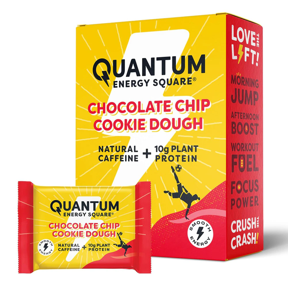 Quantum Energy Square Caffeine & Protein Bars Chocolate Chip Cookie Dough -- 8 Bars