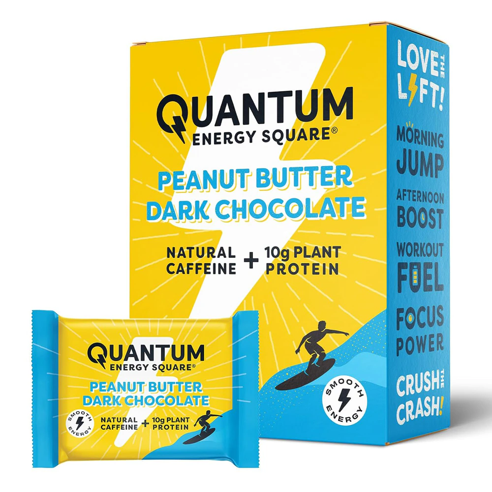 Quantum Energy Square Caffeine & Protein Bars Peanut Butter Dark Chocolate -- 8 Bars