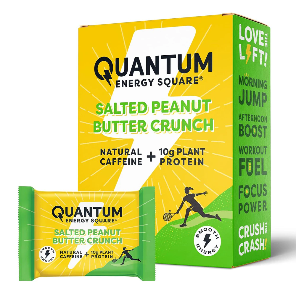 Quantum Energy Square Caffeine & Protein Bars Salted Peanut Butter Crunch -- 8 Bars