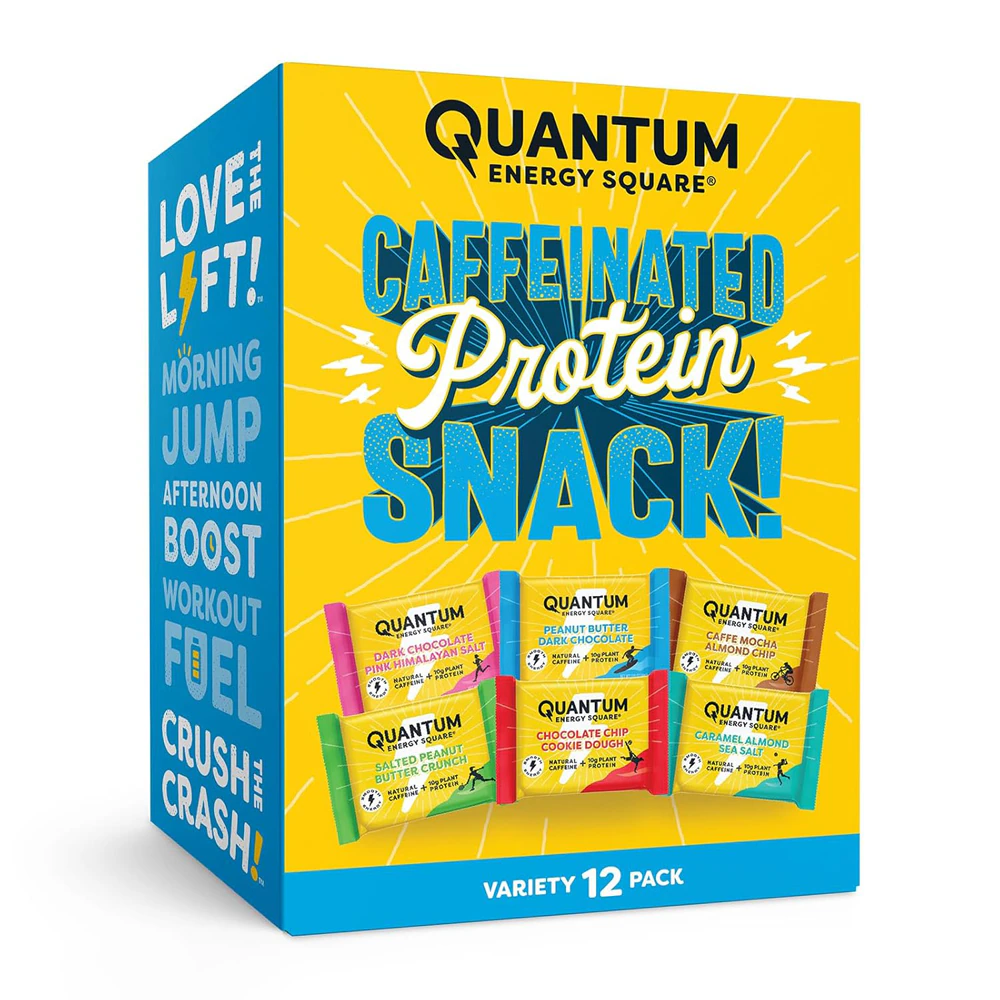 Quantum Energy Square Caffeine & Protein Bars Variety -- 12 Bars