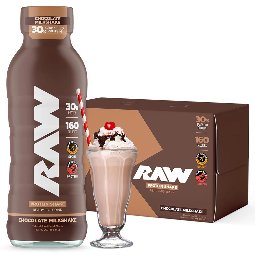 RAW Nutrition Grass-Fed Isolate 30g Protein Ready-to-Drink - Informed Sport Certified Chocolate Milkshake -- 12 Shakes