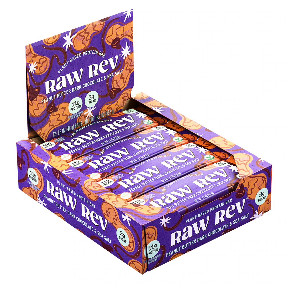 RAW REV Glo Bar with Raw Superfoods Peanut Butter Dark Chocolate & Sea Salt -- 12 Bars
