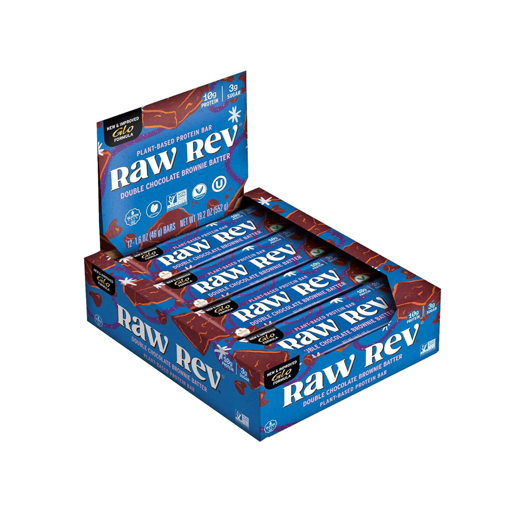 RAW REV Plant-Based Protein Bar Double Chocolate Brownie Batter -- 12 Bars