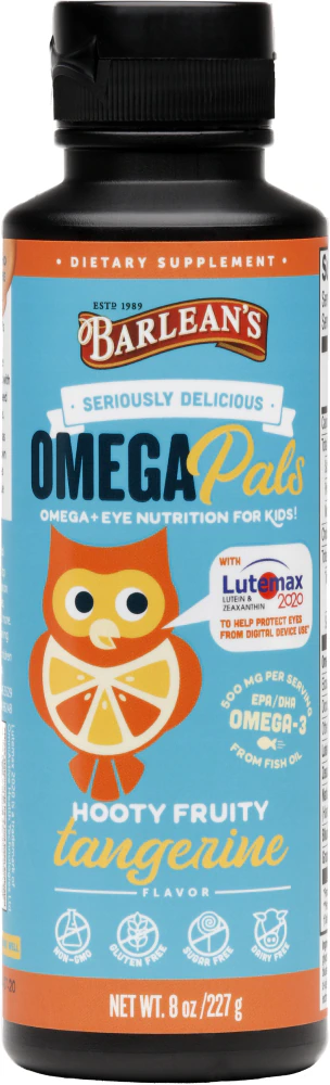 Barlean's Kids Omega Pals Fish Oil + Eye Nutrition Tangerine -- 500 mg - 8 fl oz