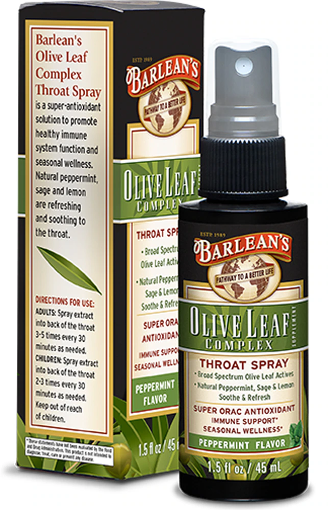 Barlean's Olive Leaf Complex Throat Spray Soothing Peppermint -- 1.5 oz