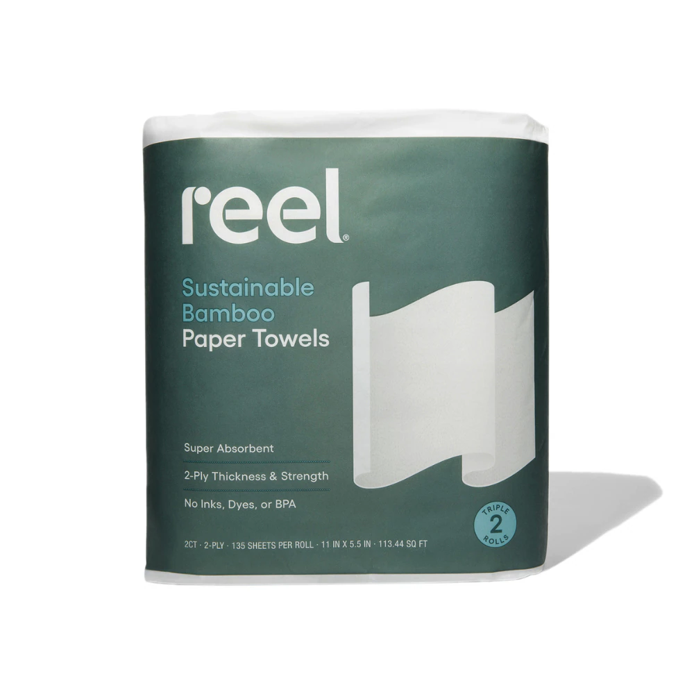 Reel Paper Towels 100% Bamboo Tree-Free 2-Ply 135 Sheet Roll -- 2 Rolls