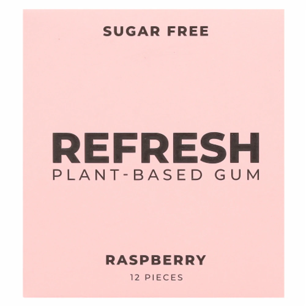 Refresh Gum Plant-Based Sugar Free Gum Raspberry -- 12 Pieces