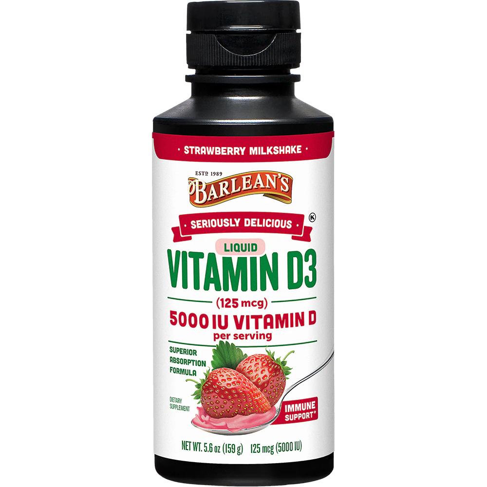 Barlean's Seriously Delicious Vitamin D3 Strawberry Milkshake -- 5000 IU - 5.6 fl oz