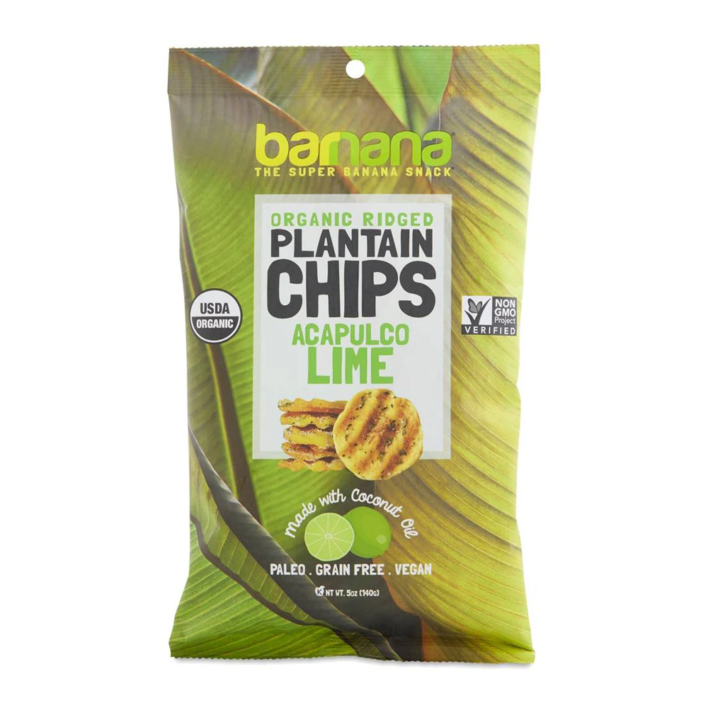 Barnana Organic Ridged Plantain Chips Acapulco Lime -- 5 oz