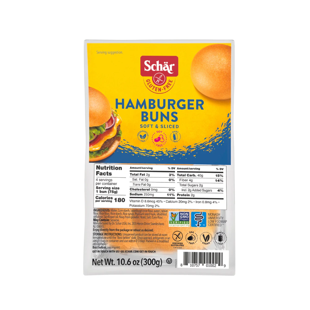 Schar Gluten Free Hamburger Buns -- 4 Rolls