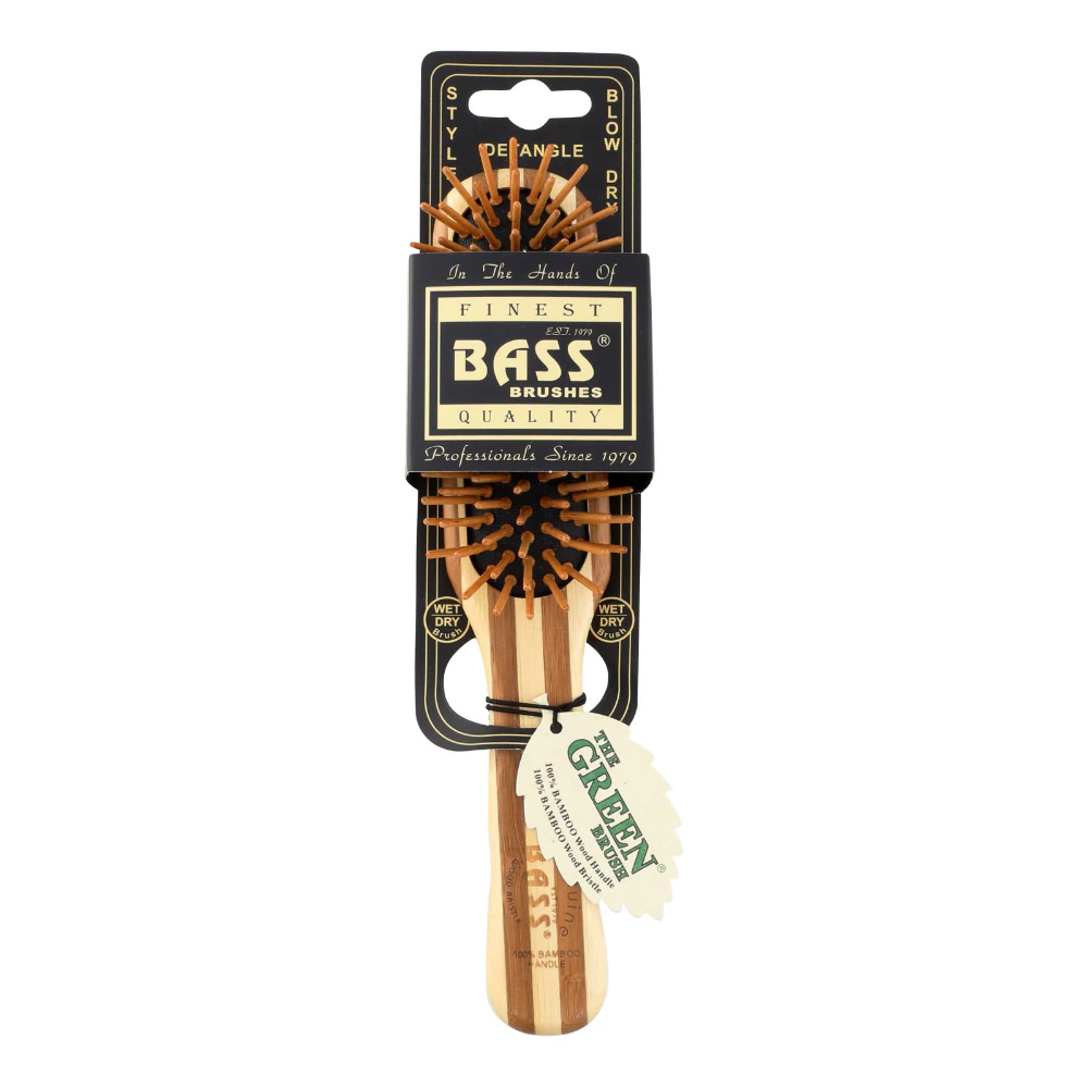 Bass The Green Brush Medium Paddle Hairbrush with Bamboo Pins & Bamboo Handle -- 1 Brush