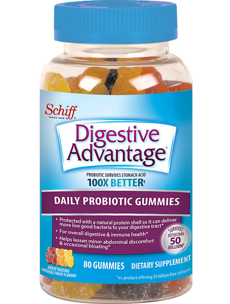 Schiff Digestive Advantage Gummies Daily Probiotic for Gut Health Natural Fruit -- 80 Gummies