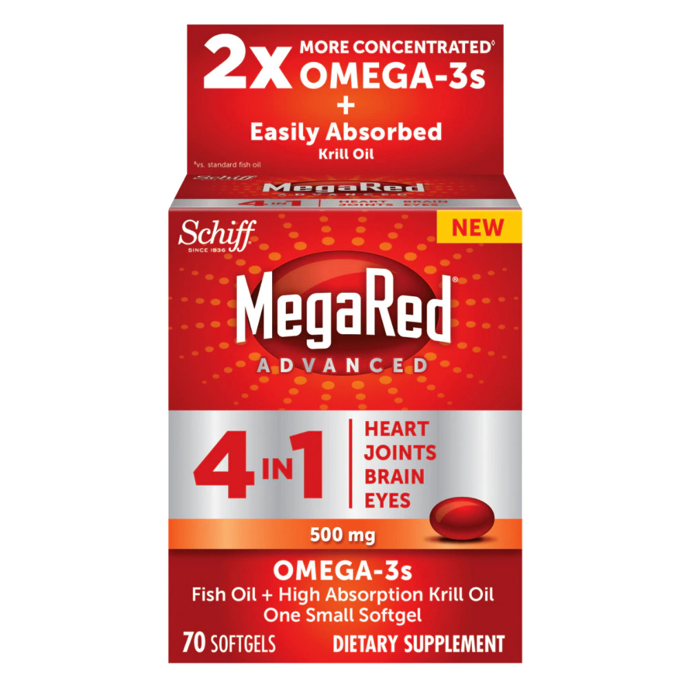 Schiff MegaRed Advanced 4 in 1 Extra Strength Softgels Fish Oil + Krill Oil Omega 3 -- 500 mg - 70 Softgels