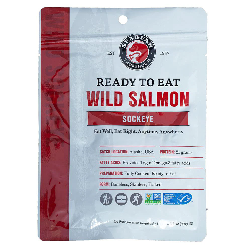 SeaBear Smokehouse Ready-To-Eat Poached Wild Sockeye Salmon -- 3.5 oz