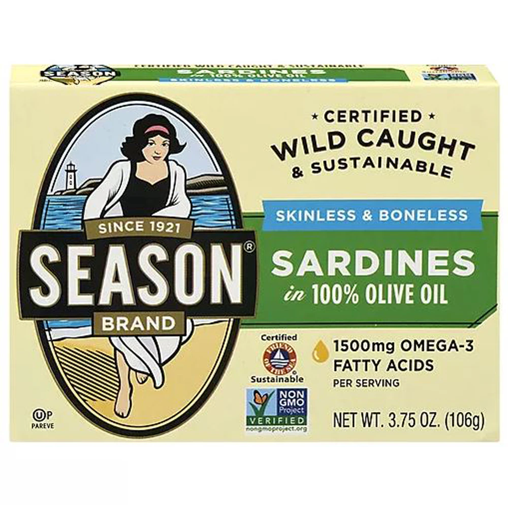 Season Brand Imported Sardines in Pure Olive Oil Salt Added -- 3.75 oz