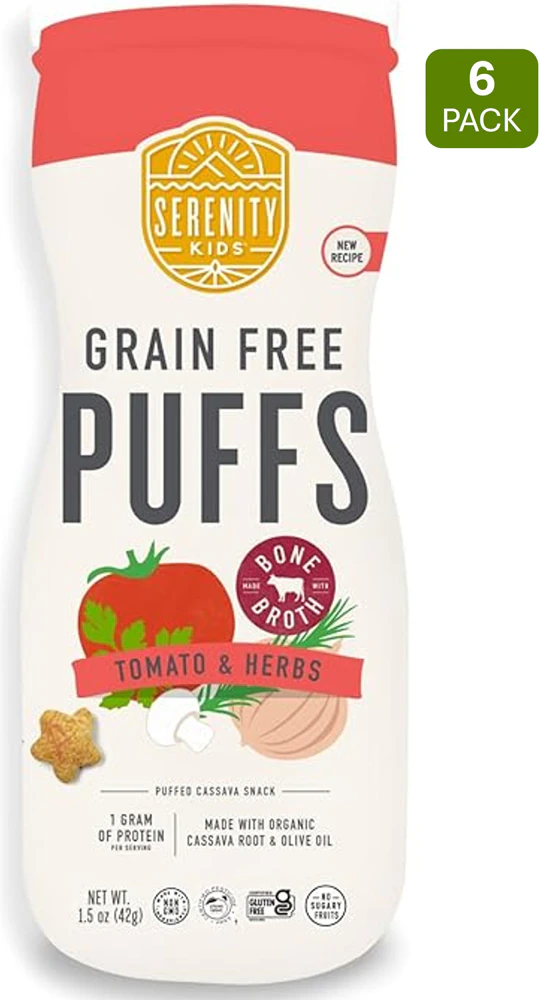 Serenity Kids Grain Free Puffs Bone Broth Organic Tomato & Mushroom -- 6 Packs