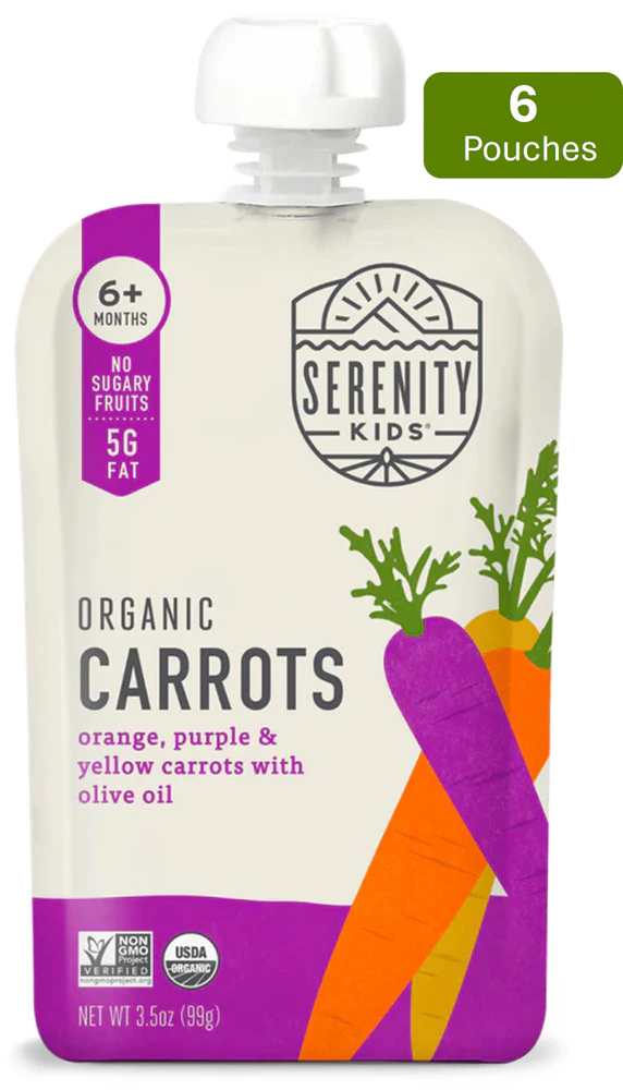 Serenity Kids Organic Baby Food Puree 6+ Months Carrots -- 6 Pouches