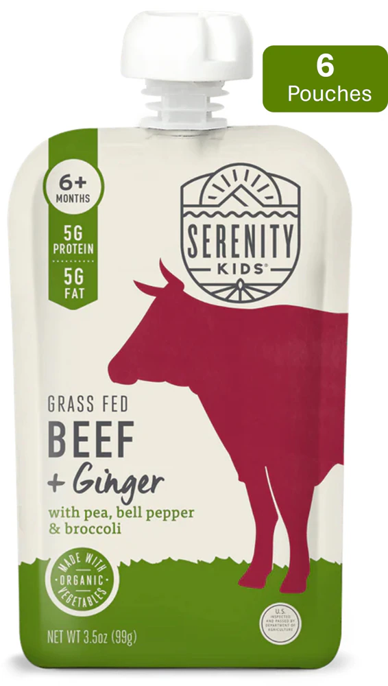Serenity Kids Organic Baby Food Puree 6+ Months Grass-Fed Beef & Ginger -- 6 Pouches
