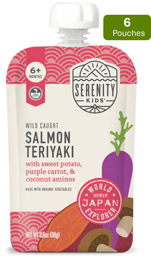 Serenity Kids Organic Baby Food Puree 6+ Months Salmon Teriyaki -- 6 Pouches