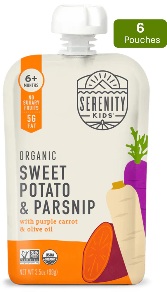 Serenity Kids Organic Baby Food Puree 6+ Months Sweet Potato & Parsnip -- 6 Pouches