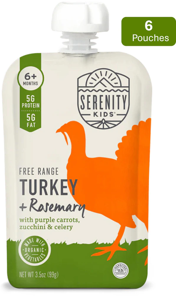 Serenity Kids Organic Baby Food Puree 6+ Months Turkey & Rosemary -- 6 Pouches