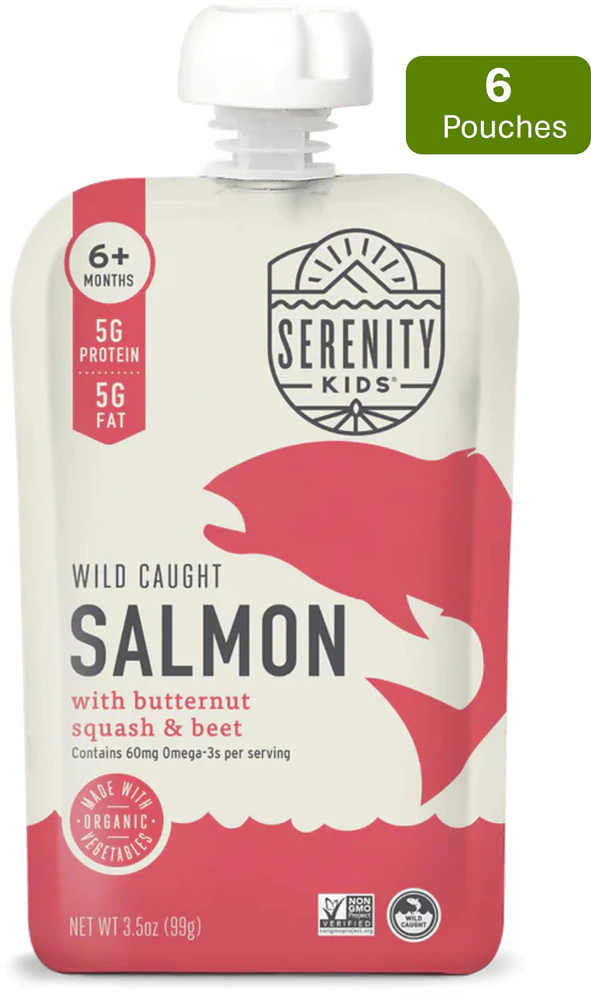 Serenity Kids Organic Baby Food Puree 6+ Months Wild Caught Salmon -- 6 Pouches