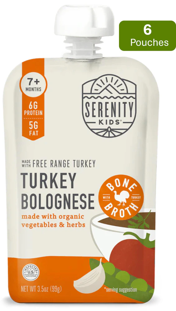 Serenity Kids Organic Baby Food Puree 7+ Months Turkey Bolognese with Bone Broth -- 6 Pouches