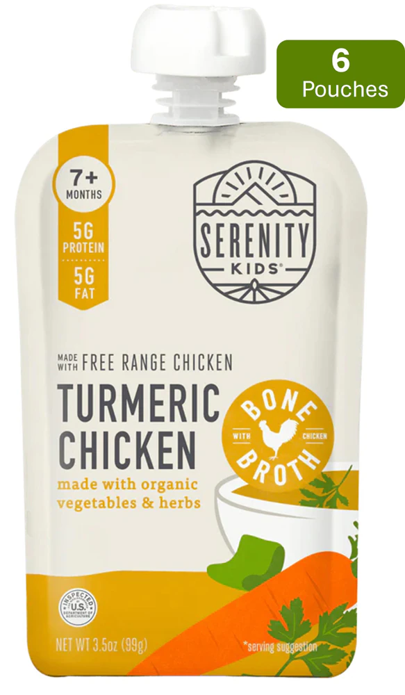 Serenity Kids Organic Baby Food Puree 7+ Months Turmeric Chicken With Bone Broth -- 6 Pouches