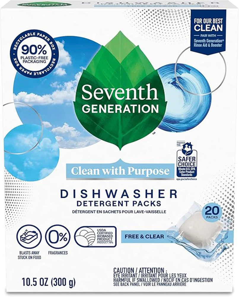 Seventh Generation Dishwasher Detergent Packs Fragrance Free -- 20 Packs