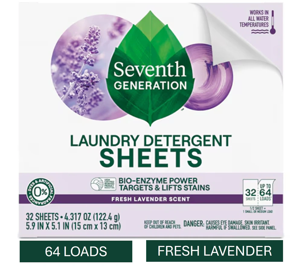 Seventh Generation Laundry Detergent Sheets 64 Loads Lavender -- 32 Sheets