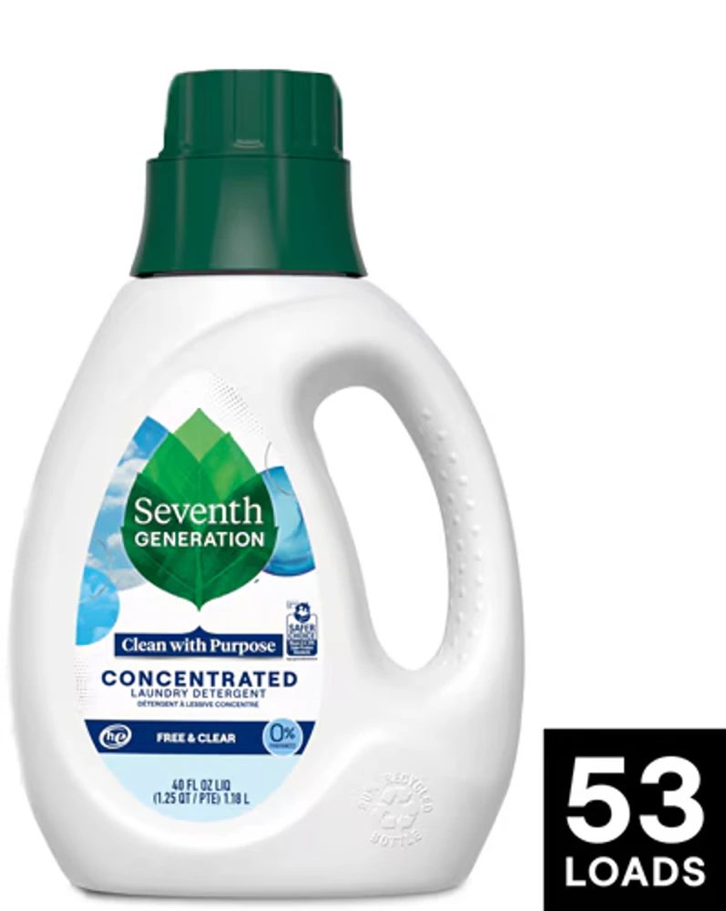 Seventh Generation Liquid Laundry Detergent 53 Loads Free & Clear Fragrance Free -- 40 fl oz