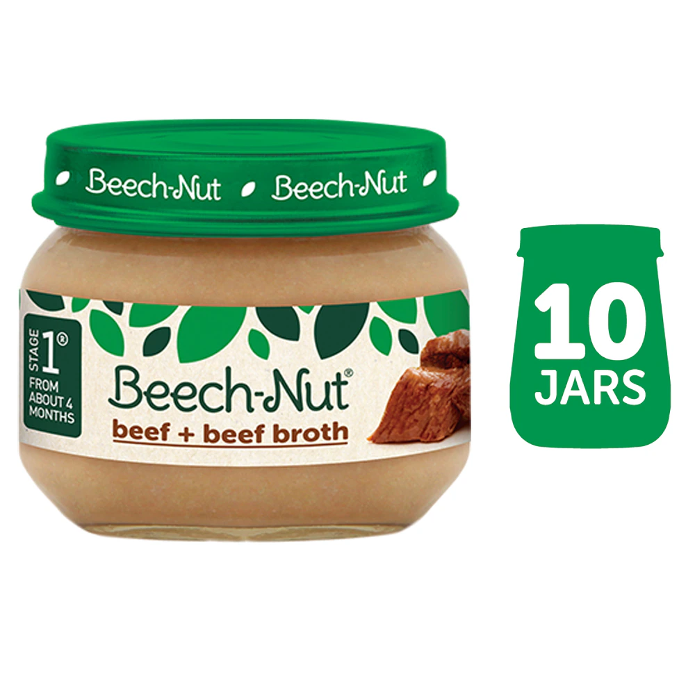 Beech-Nut Baby Food Puree 4+ Months Beef & Beef Broth -- 10 Jars
