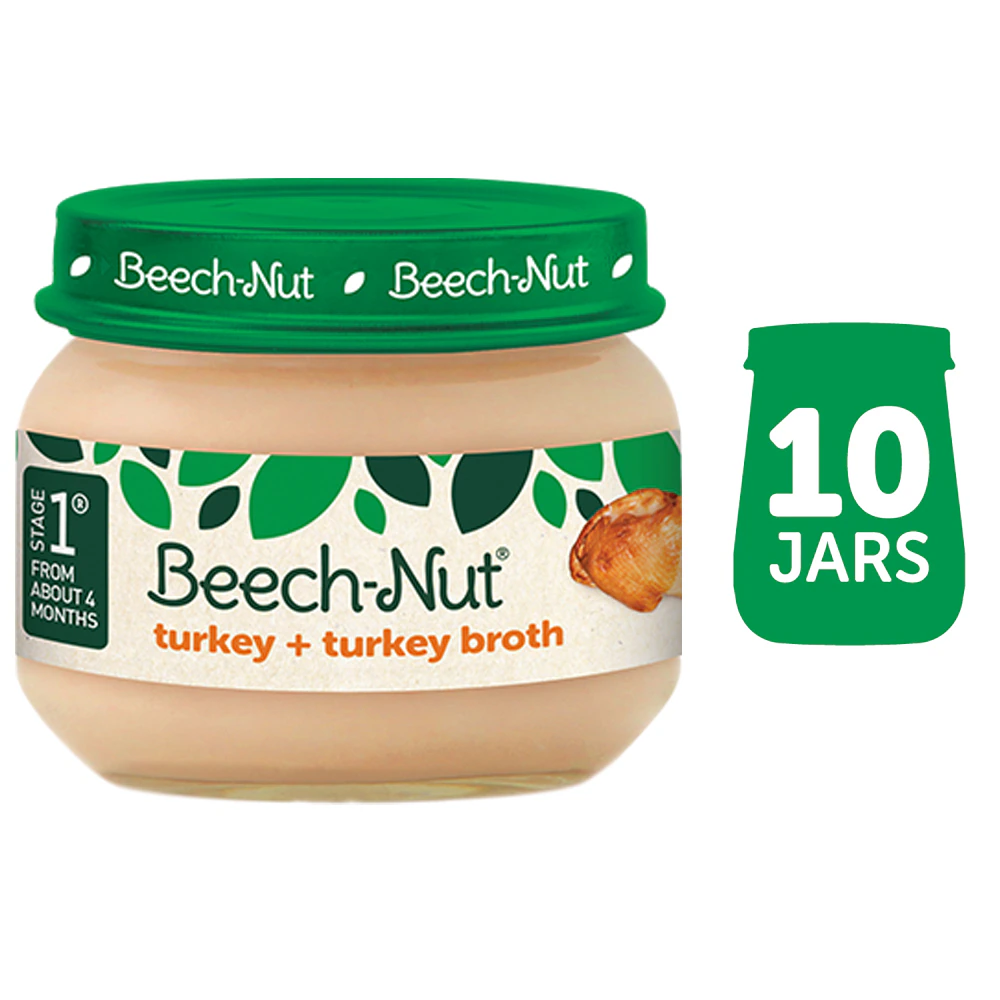 Beech-Nut Baby Food Puree 4+ Months Turkey & Turkey Broth -- 10 Jars