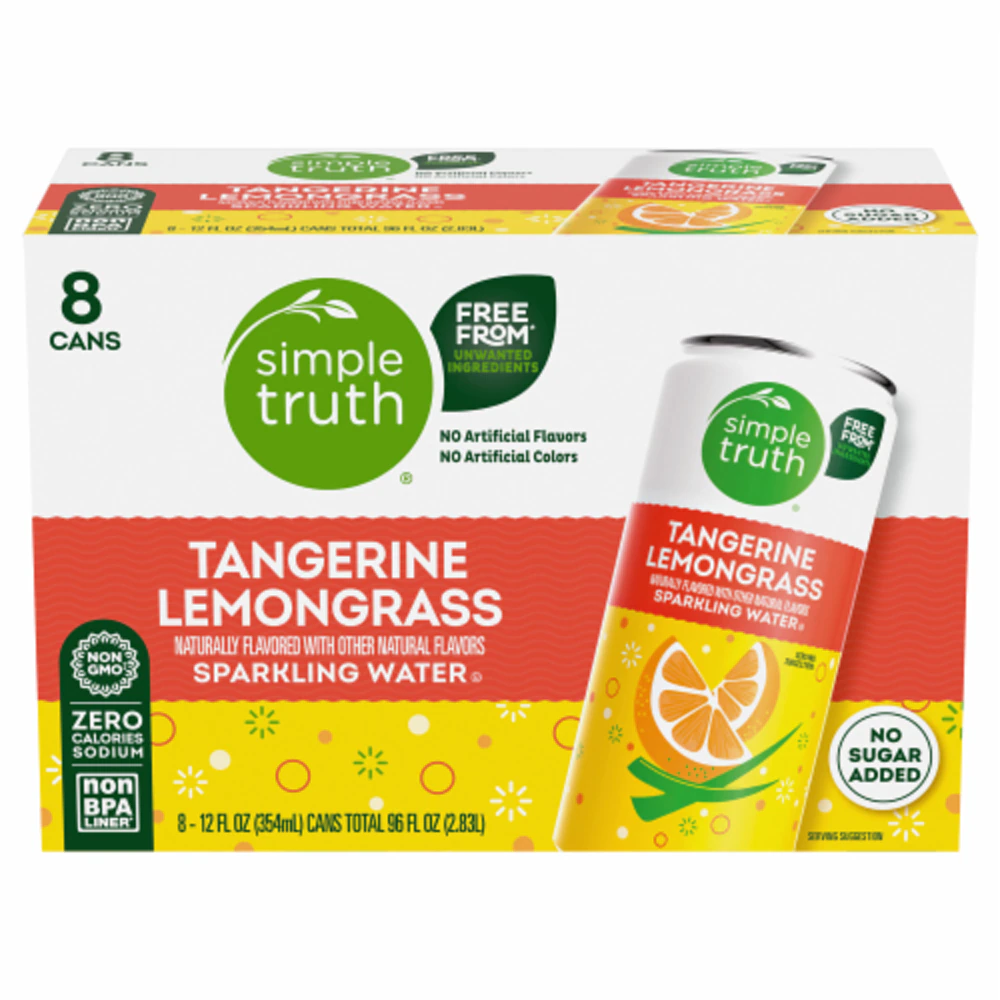 Simple Truth Naturally Flavored Sparkling Water Tangerine Lemongrass -- 12 fl oz Each / Pack of 8
