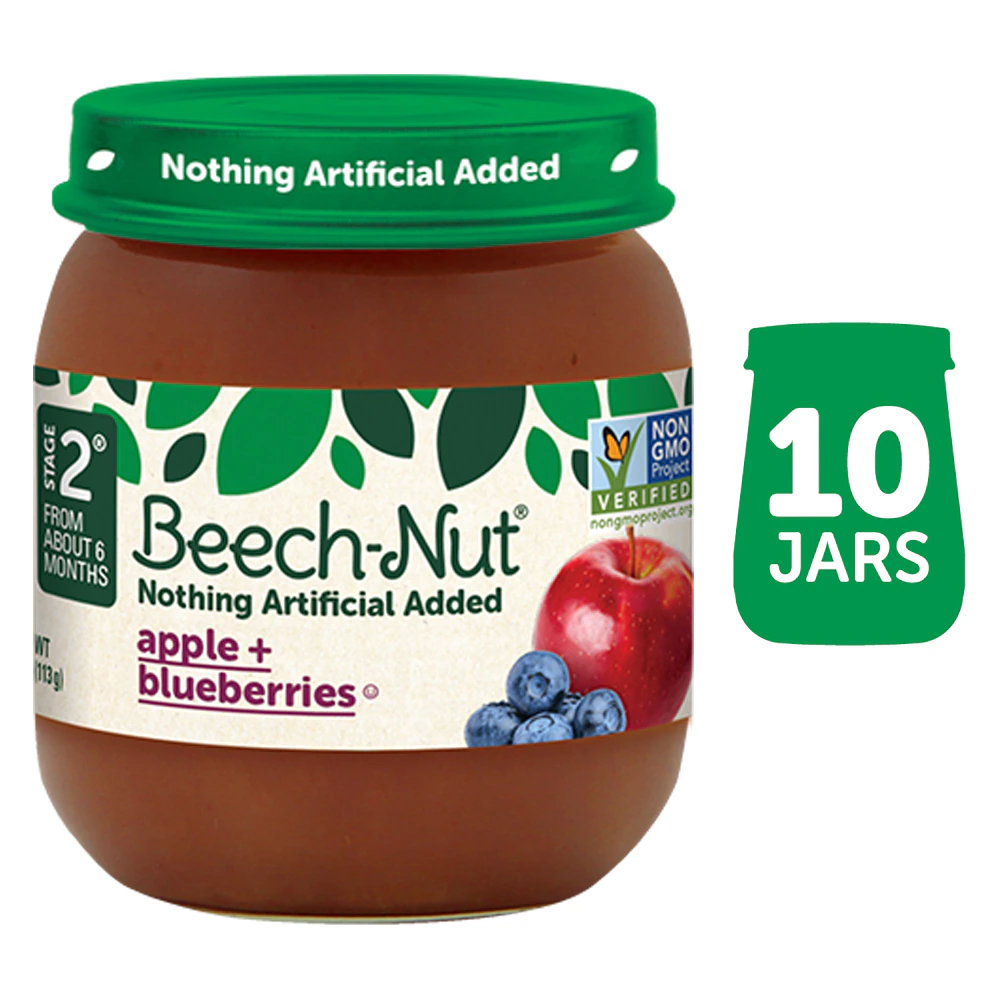 Beech-Nut Baby Food Puree 6+ Months Apple & Blueberries -- 10 Jars