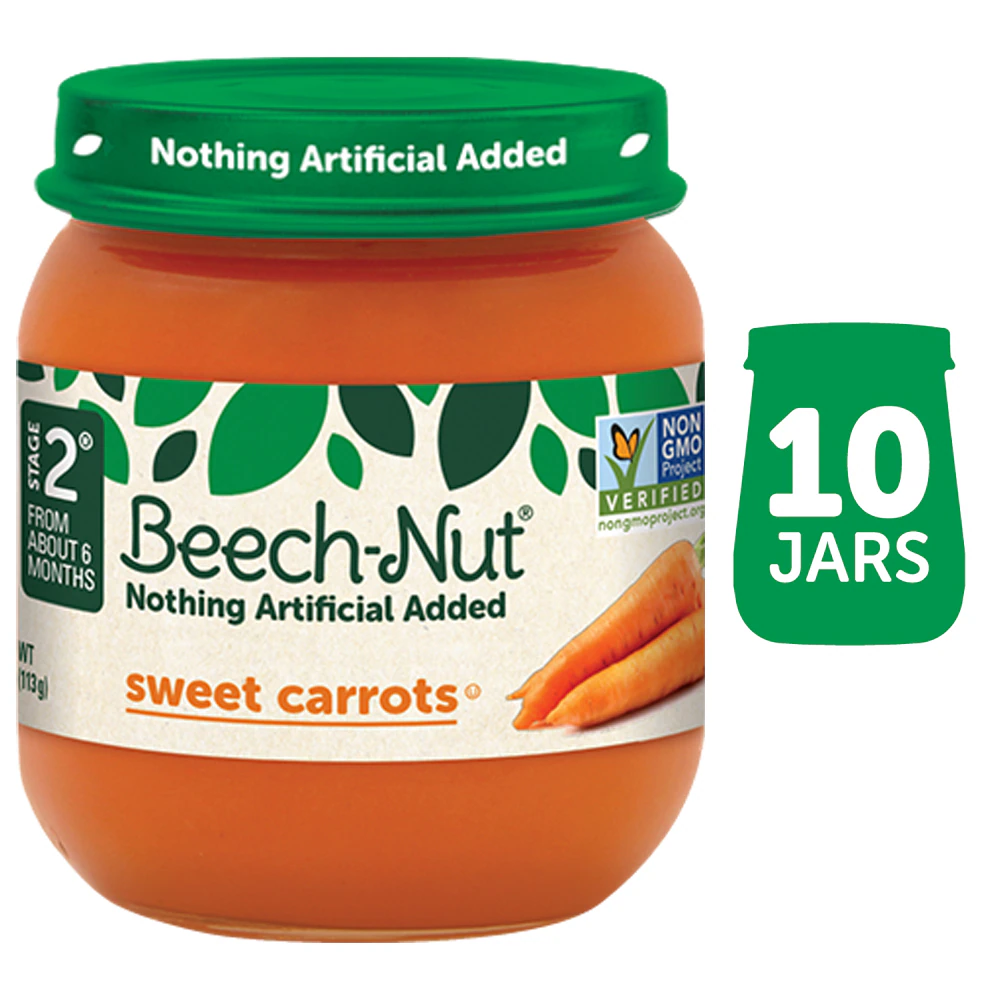 Beech-Nut Baby Food Puree 6+ Months Sweet Carrots -- 10 Jars