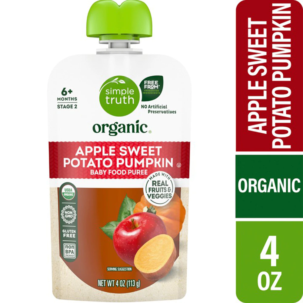 Simple Truth Organic Baby Food Puree Level 2 Apple Sweet Potato Pumpkin -- 4 oz