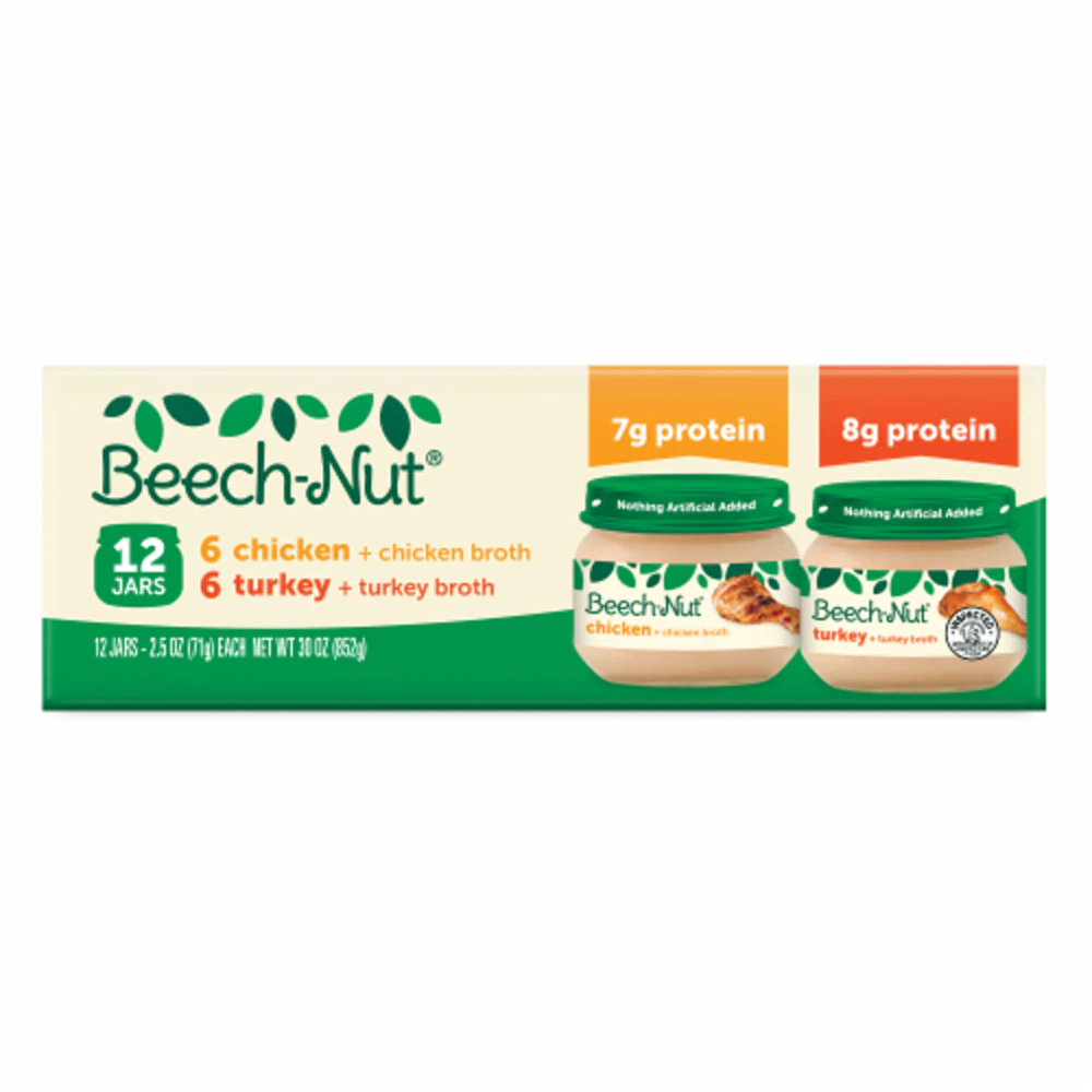 Beech-Nut Baby Food Puree Meat 4+ Months Chicken + Turkey -- 12 Jars