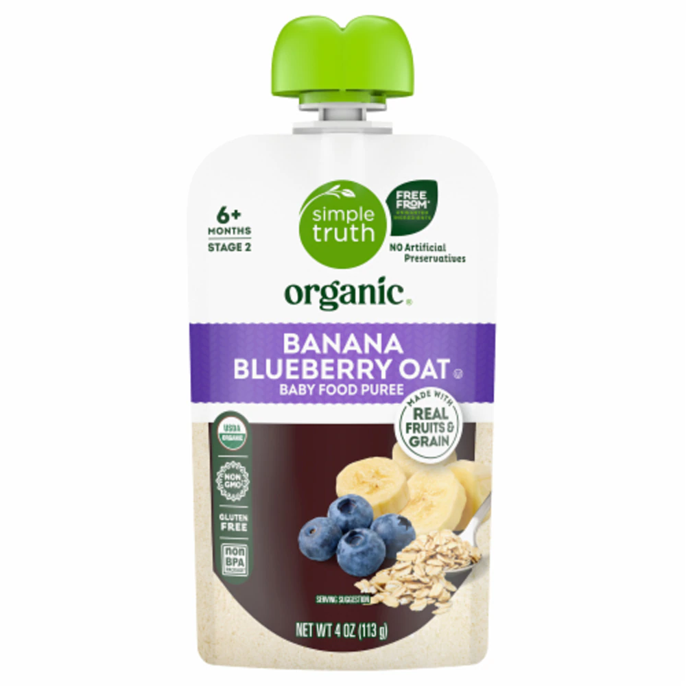 Simple Truth Organic Baby Food Puree Level 2 Banana Blueberry Oat -- 4 oz