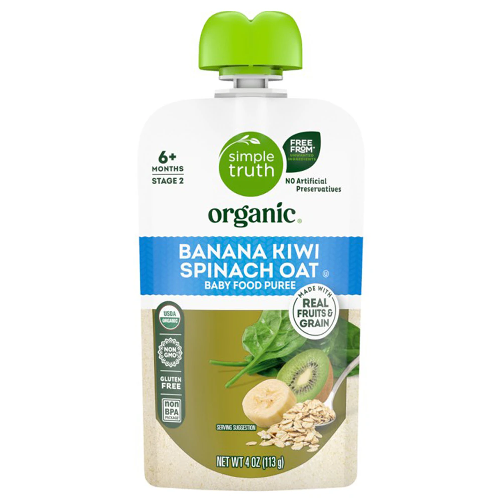 Simple Truth Organic Baby Food Puree Level 2 Banana Kiwi Spinach Oat -- 4 oz
