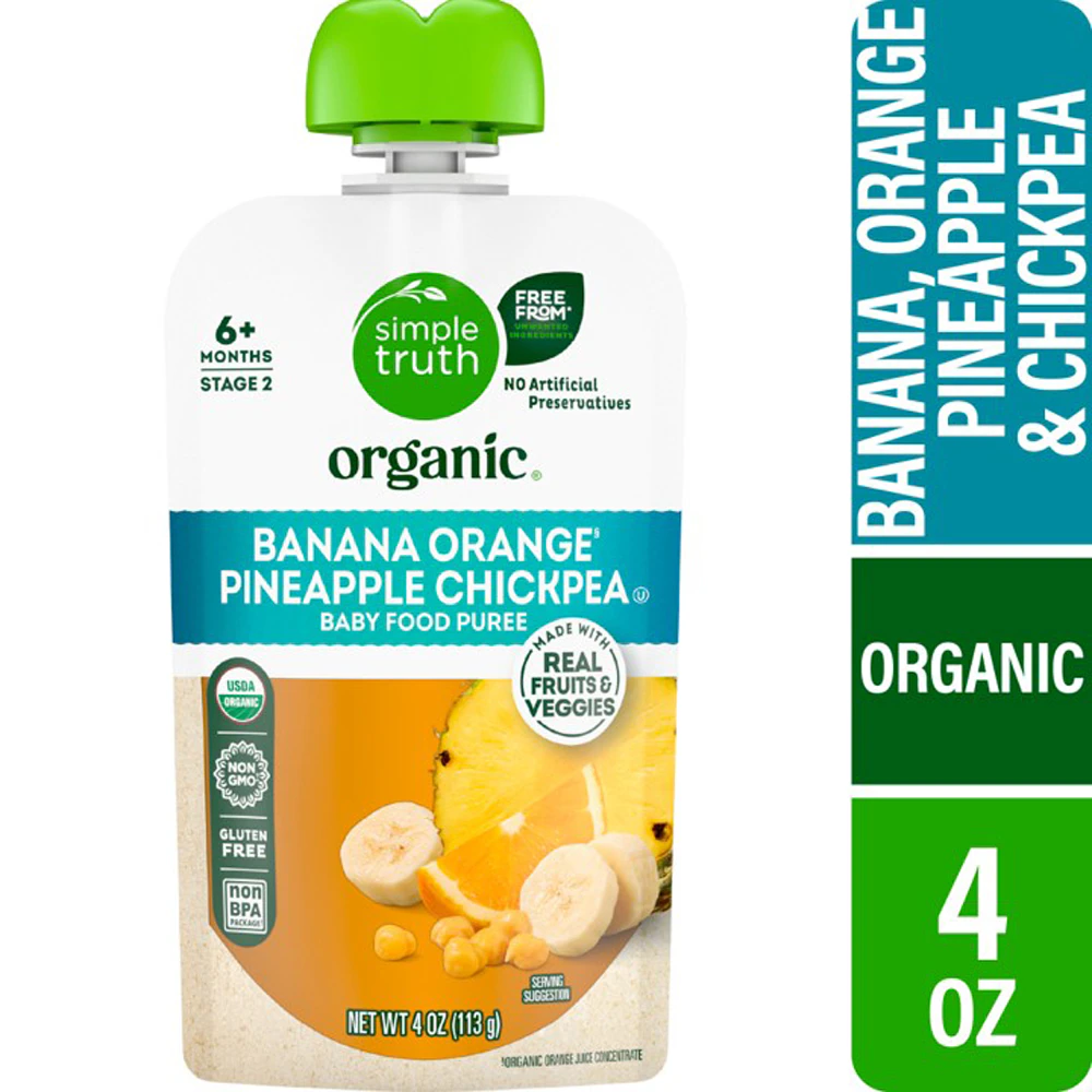 Simple Truth Organic Baby Food Puree Level 2 Banana Orange Pineapple Chickpea -- 4 oz